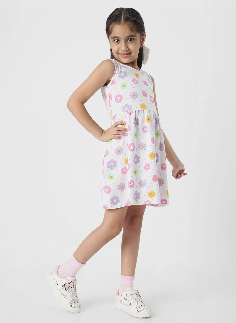 Nautinati  Girls' 100% Cotton All-over Floral & Polka Dot Print Fit & Flare Dress for Women | Best Price UAE